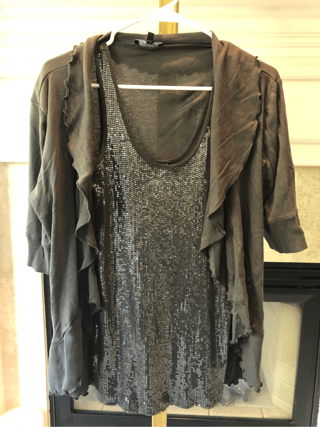 Express Sexy Basic Women’s Gray 2 Piece Sequin Tw… - image 1