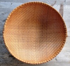 Vintage Chinese Handmade Large 16" Round Wicker Basket