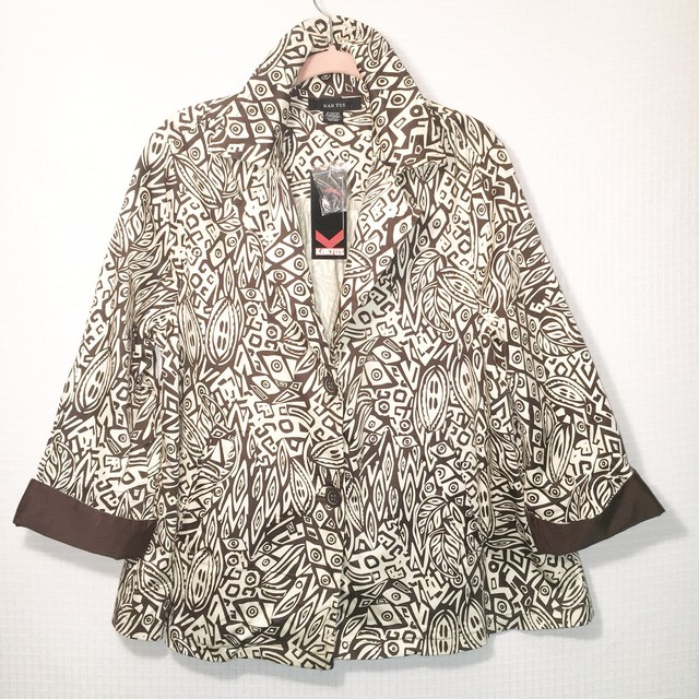 KAKTUS Women’s Jacket Plus Sz 1X Cotton Blend Abstract Print Flip Cuff