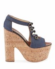 100% AUTH NEW WOMEN LOUBOUTIN ORDONANETTE 160 DENIM PLATFORM WEDGE SANDALS US 9 — photo 2