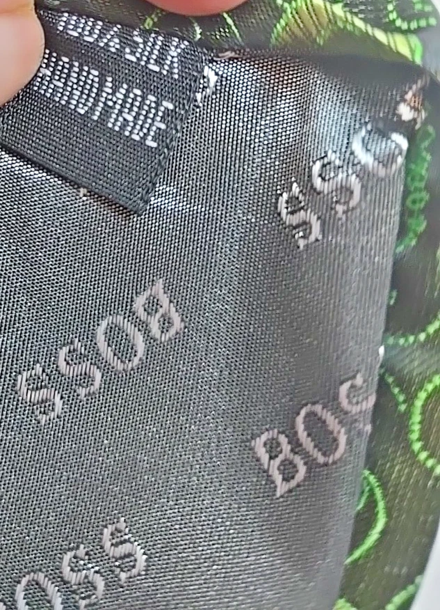 Corbata Hugo Boss Vintage Clásica 100% Seda Verde Hecha a Mano Retro Lujo Paisley Cuello Foto 4 de 4