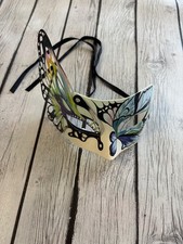 Beyond Masquerade Butterfly Wing Venetian Mask Blue Feather Mardi Gras Halloween