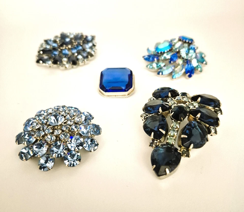 Broche Vintage Tonos de Vidrio y Cristal Color Azul Foto 4 de 4