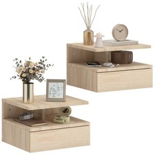 HOMCOM Modern Nightstand Set of 2, Wall Mounted Bedside Cabinet, Oak