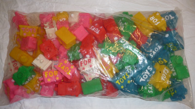 Toys-For-Tots 3 Piece Train / Huge Sealed Bag Lot Full Various Colors NEW Rubber