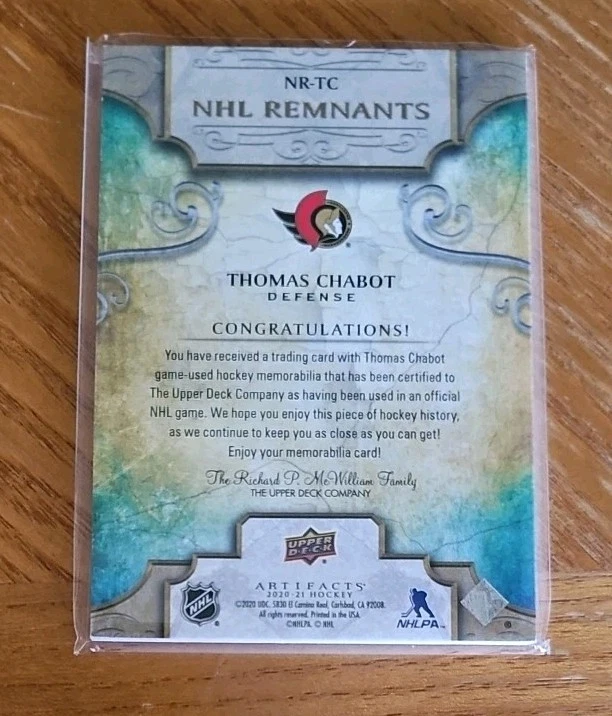 Thomas Chabot 2020-21 Artifacts Premium Patch 17/25 #NR-TC + 79/99 #119 Jersey - Image 3 of 4