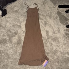 SHEIN SXY Brown camel skims dupe soft maxi dress open back adjustable size small