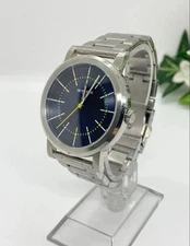Michel Klein Unisex Watch Yellow Second Hand Navy Dial Stylish Design