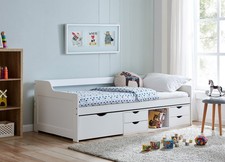 Single Kids Cabin Bed Frame With Drawers White Wood Solid Build & Strorage Bed