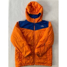 The North Face Boys Large Reversible Puffer Jacket Orange Blue Hooded Coat