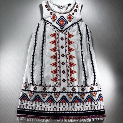 Akemi+Kin Anthropologie Reagan Embroidered Shift Dress linen Blend Size 2 Boho