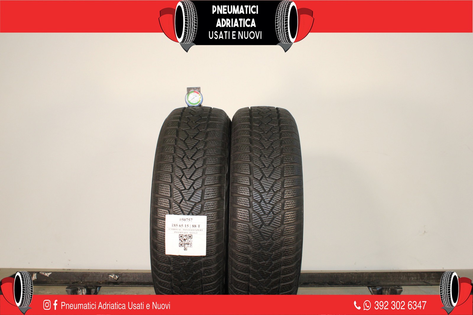 2 PNEUMATICI UNIROYAL 185/65 R15 INVERNALI GOMME USATE 91% - ADRIATICA