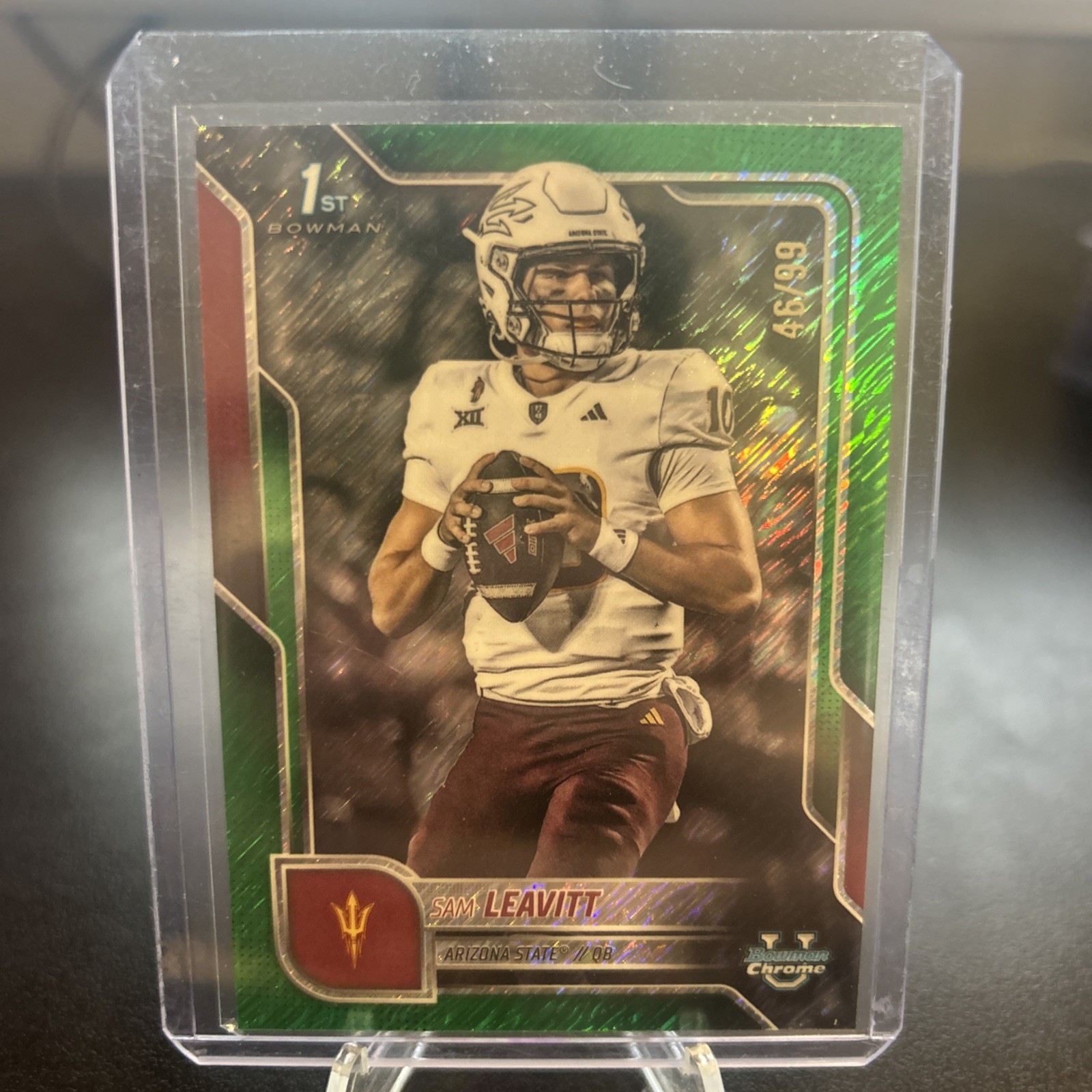 2025 Bowman Chrome University Sam Leavitt Green Mini-Diamond Refractor /99 #195