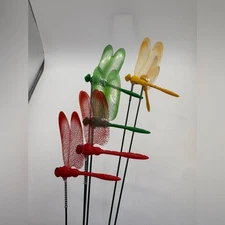 6PC Colorful Dragonfly Garden Stakes NWT
