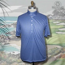 COLLARS & CO Dress Collar Polo Shirt sz Large Blue Gingham Check Button Down