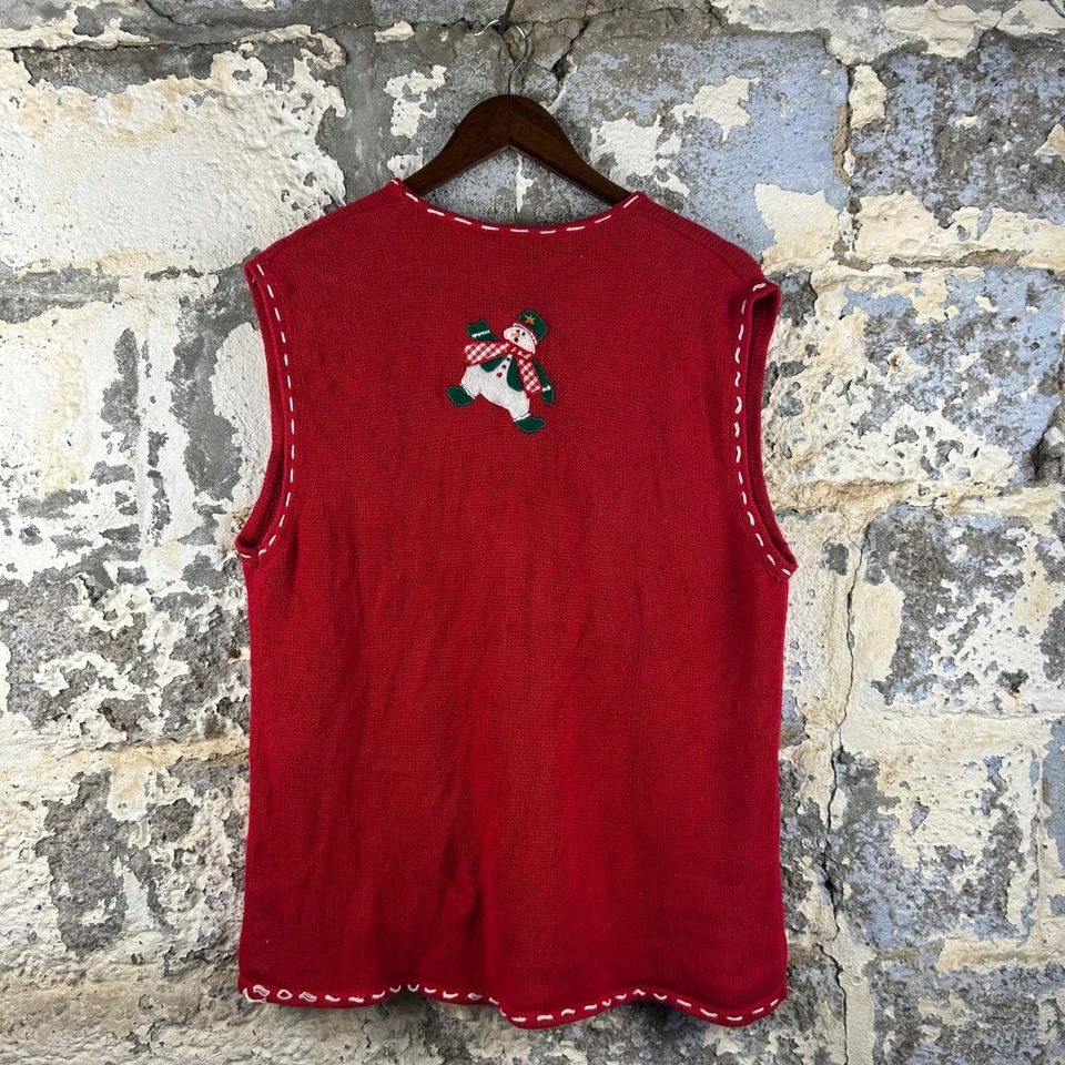 De colección Bobbie Brooks Rojo Muñeco de Nieve Feo Navidad Suéter Chaleco Mujer Mediano Foto 2 de 4
