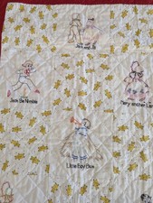 Vtg Quilt Handmade Stitched Baby Crib Blanket Toddler Nursery Rhyme Cottage55x37