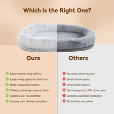 Human Dog Bed 63"x31" Washable Faux Fur Orthopedic Bed for People  Pets