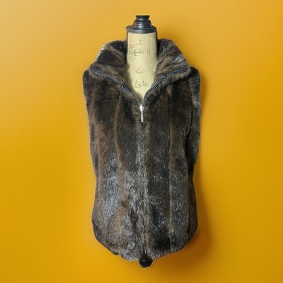 Vintage Chadwick s Faux Mink Fur Vest M - Brown Zip Front Leather Lined