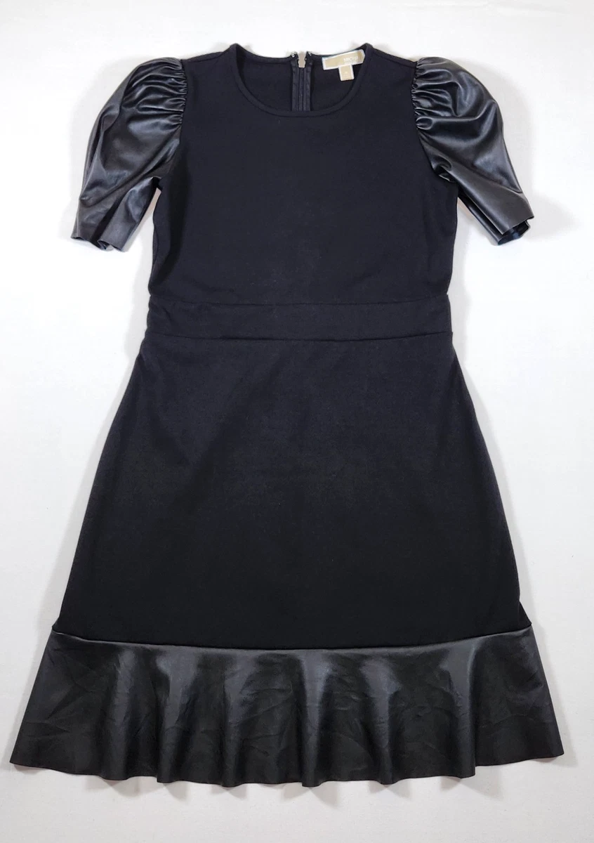 slim fit dress slacks Michael Michael Kors Appliqued Faux-Leather Mesh Mini Dress