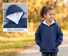 90S VINTAGE NAVY BLUE FLEECE LINED WINDBREAKER JACKET WITH HOODIE- SIZE 4T