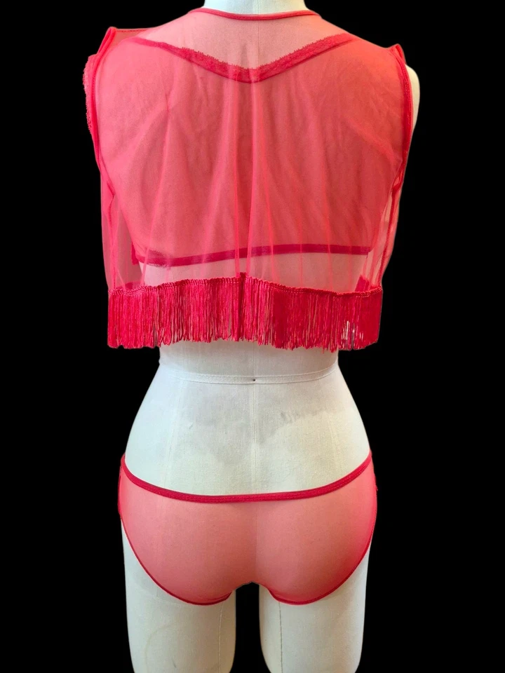 Vtg 60s/70s Sheer Red Fringe Lingerie Sz S Burlesque Gogo Pinup Sexy Mod Sissy  - Image 3 of 4