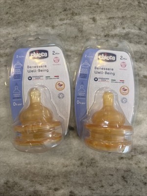 4 x Chicco Physiological Latex 2m+ Easy Flow Italy Anti Colic Baby Bottle Tops