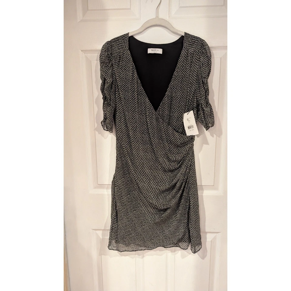 Mini Vestido Bailey/44 Blanco y Negro Lunares Acanalado Cuello en V Manga Corta Talla 10 Foto 3 de 4