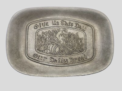 Vintage Wilton Armetale Pewter Tray Give Us This Day Our Daily Bread