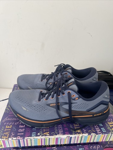 Brooks Ghost 15 Blue/Flintstone/Peacoat/Oak Running Shoes Men’s Size 10 Wide 2E - Afbeelding 2 van 22