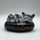 Peint Main Limoges France Chamart Sleeping Cat Trinket Box Vintage/Antique Video