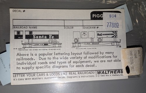 Juego de calcomanías Walthers 77880 HO PRR Santa Fe/B&O Piggy Back | Condition: Used