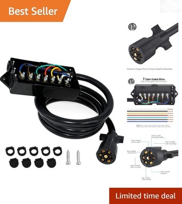 7 Way Trailer Plug Cord with Junction Box 8 Feet Heavy Duty Copper Weatherproof