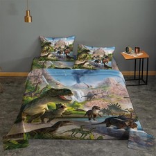 4 Pieces Dinosaurs Bed Sheets Set Twin for Boys 3D Realistic Dinosaur Green B...
