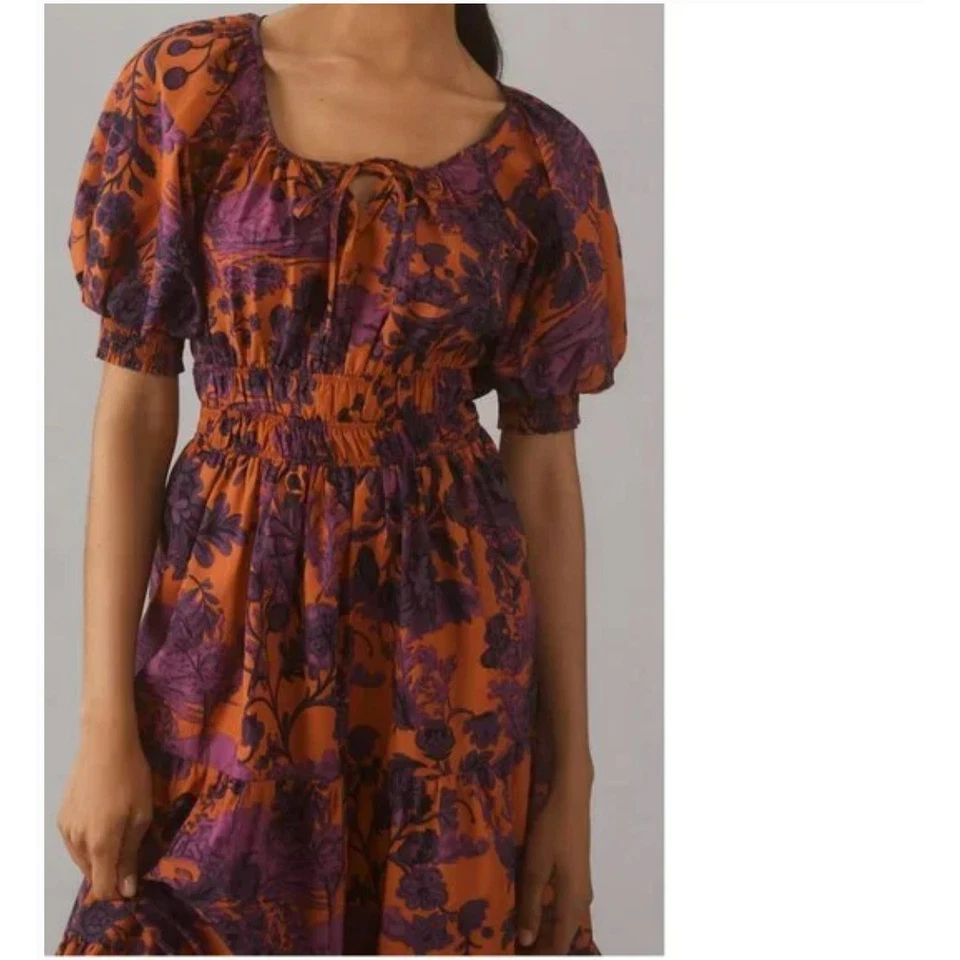 Anthropologie Somerset Maxi Dress L Puff Sleeve Floral Boho Cottagecore Fall 70s - Image 4 of 4