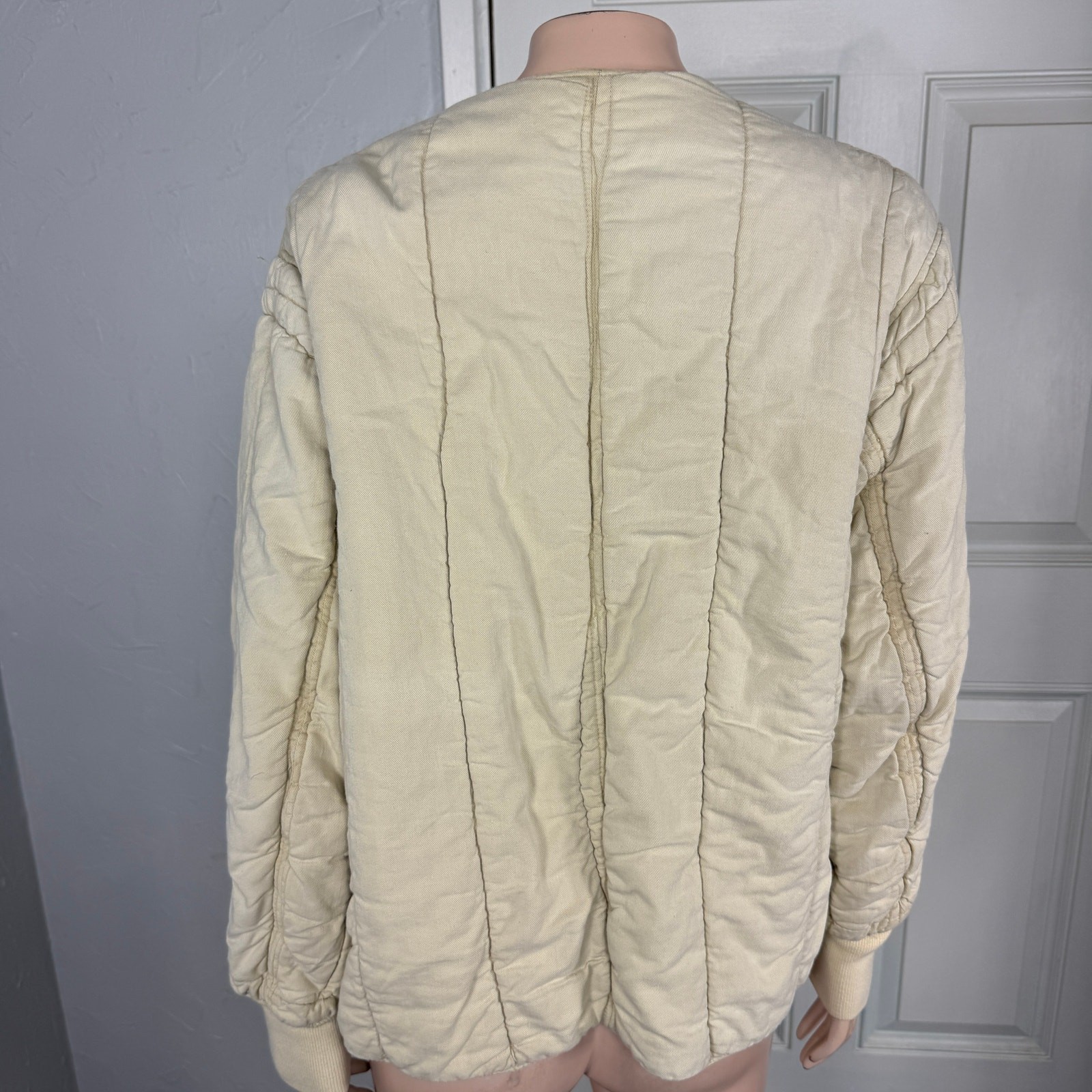 Vintage 40s 50s Quilted Liner Jacket Women's Cotton Button Cream HH7 image 6