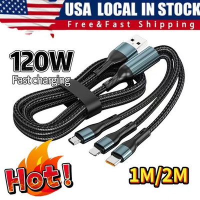 #ad 3 in 1 Fast USB Charging Cable Universal Multi Function Cell Phone Charger Cord $2.99