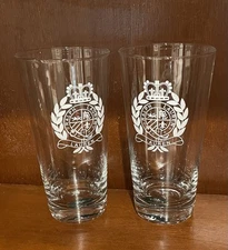 Superb Pair Ralph Lauren Classic Estate Highball Crest 6.5" Tall Glasses