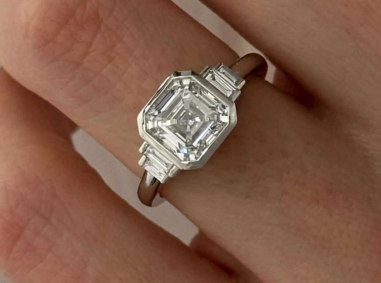 3.50Ct IGI Asscher EF/VS1 Lab Grown Diamond Women Wedding Ring 14K White Gold