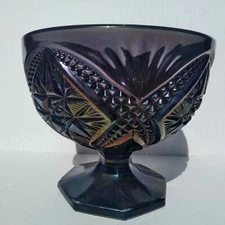 1910s Iroquois Glass Candy Dish Iridescent Purple Amethyst Art Glass