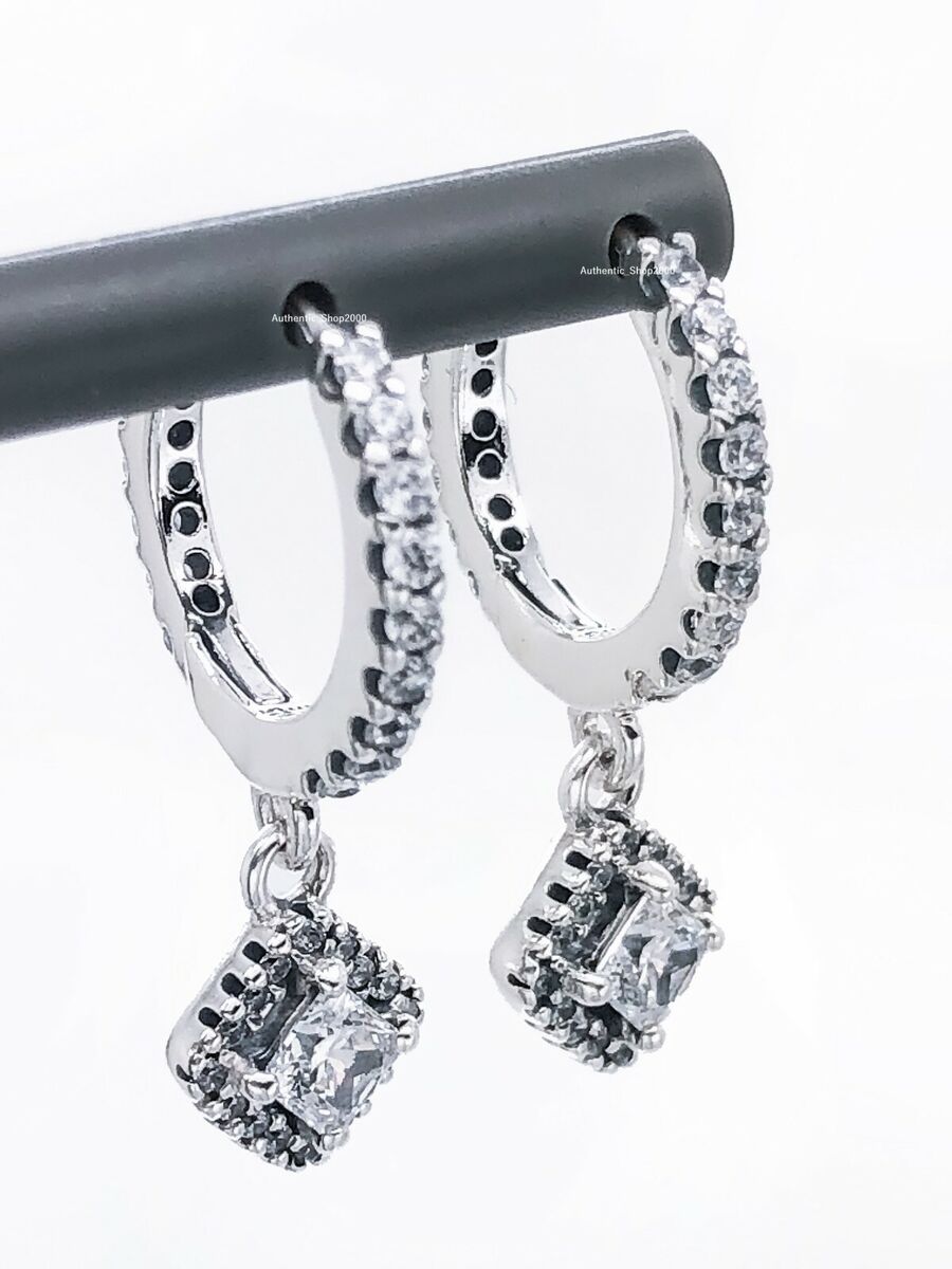 New Authentic PANDORA 925 Ale Silver Pave Sparkle Hoop Drop New Authentic PANDORA 925 Ale Silver Pave Sparkle Hoop Drop