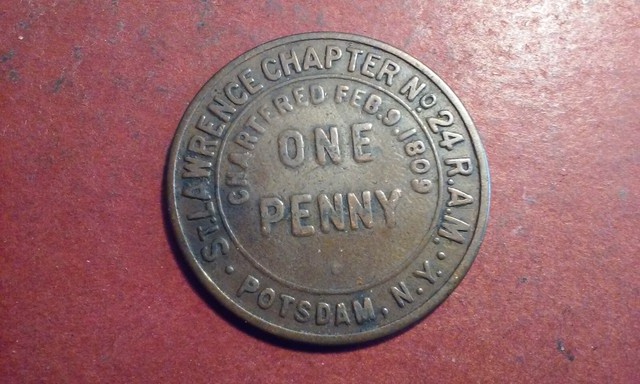 One Penny Copper Token St Lawrence Chapter No 24 Potsdam Ny Ram Chartered 1809 Ebay