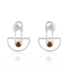 Pin Designer Sterling Silver Garnet Gemstone Stud Earrings Handmade Jewelry