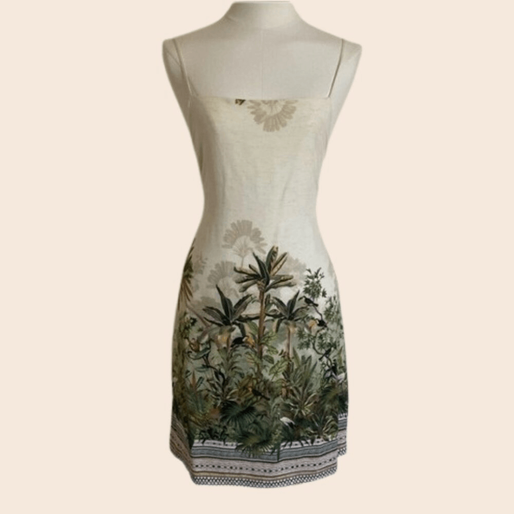 Cream Tropical Tie-Back Mini Dress Size Small Perfect for Summer Style-image