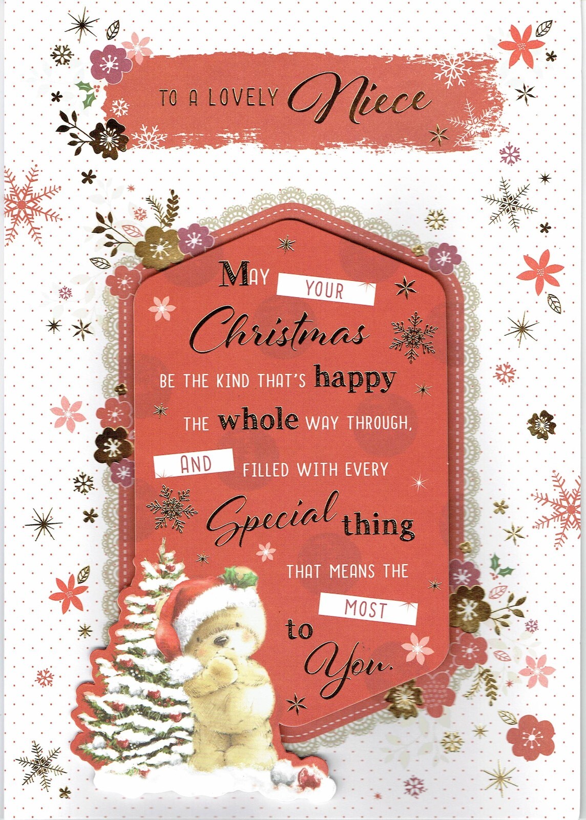 NIECE LARGE CHRISTMAS CARD Quality Card Cute Bear Design