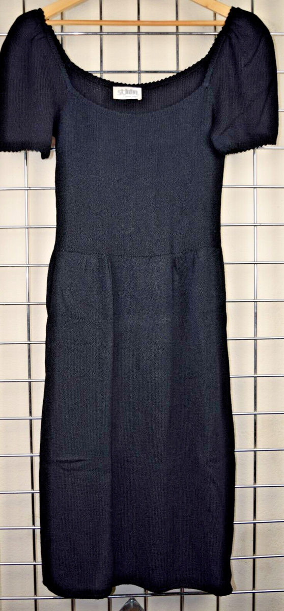 st john knit dresses on ebay Vintage Dress Size S 80s Black Ribbed Wide Neck Collection 2305