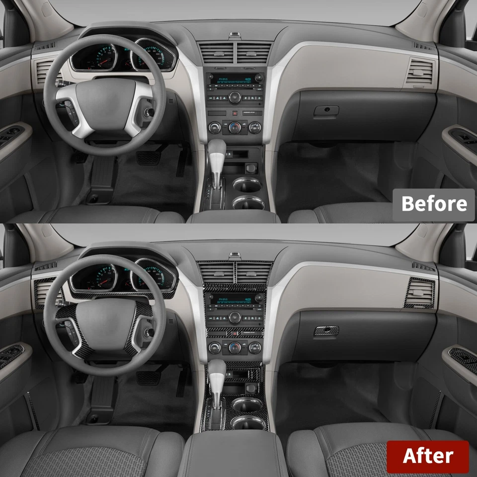 Kits de 38 piezas de fibra de carbono real embellecedor interior completo para Chevrolet Traverse 2009-2012 Foto 3 de 4