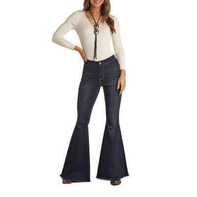 Rock & Roll Denim  Ladies Dark Vintage Bell Bottom Jeans RRWD7PR0FZ
