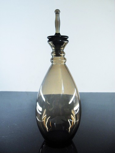 ART DECO SERVICE DIGESTIF CARAFE 4 GOBELETS VERRE FUMME BELGIQUE SIGNE - Picture 8 of 12