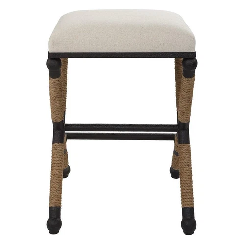 Uttermost Firth 28" Coastal Iron and Fabric Counter Stool in Beige and Natural - Picture 5 of 12